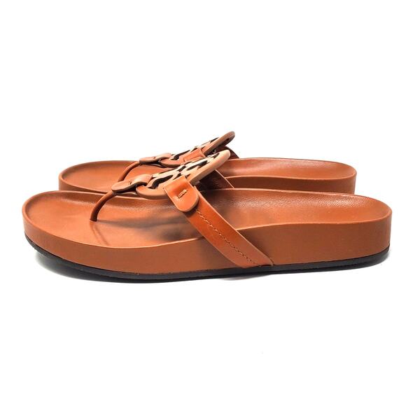 Tory Burch Miller Cloud Thong Sandals Calf Leather Aged Camello Brown Size 7 - Picture 4 of 11